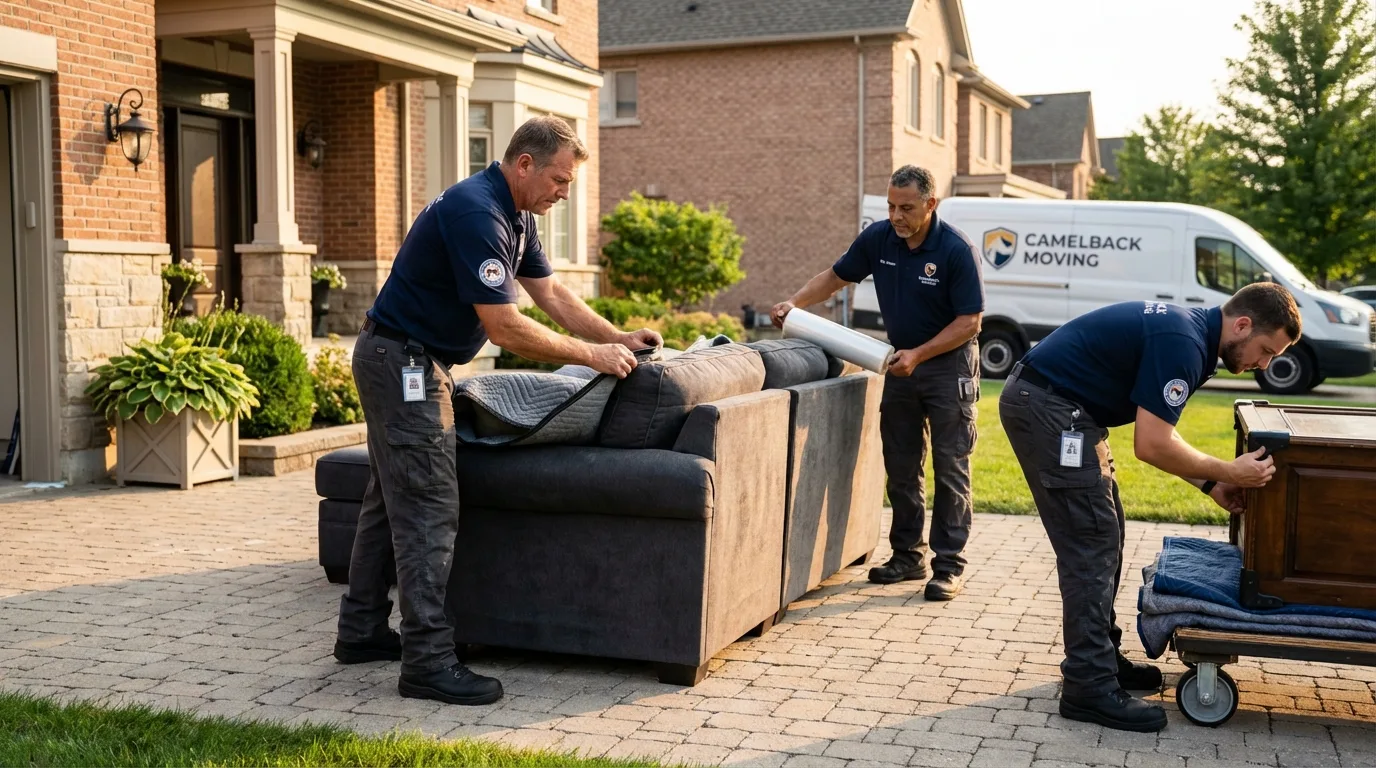 Large estate moving crew wrapping furniture in Larose, LA