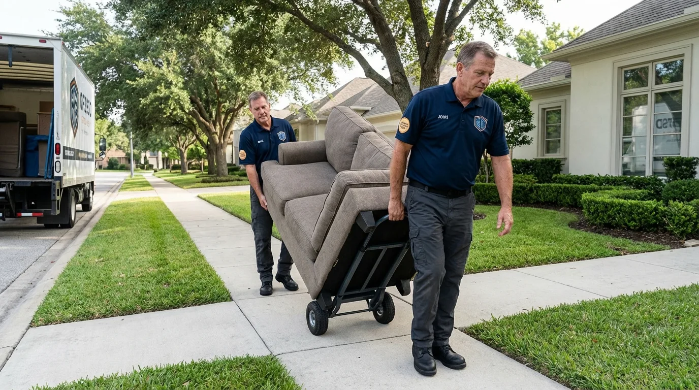 Local residential moving crew loading furniture in Larose, LA