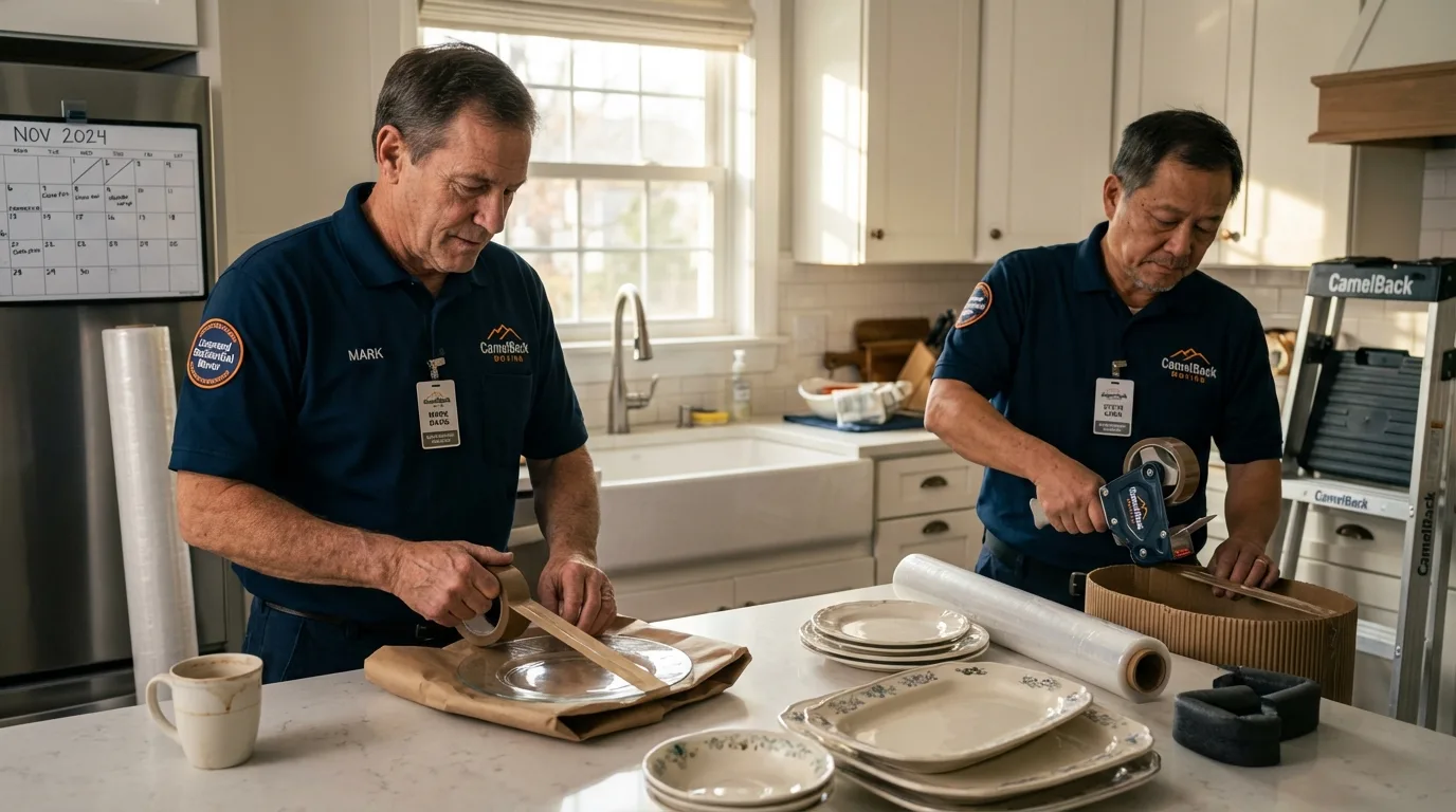 Professional crew packing kitchen dishware in Larose, LA